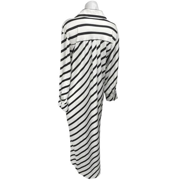 Eloquii Black White Striped Long Sleeve Slit Belted Button Maxi Shirt Dress 14 - Picture 2 of 7